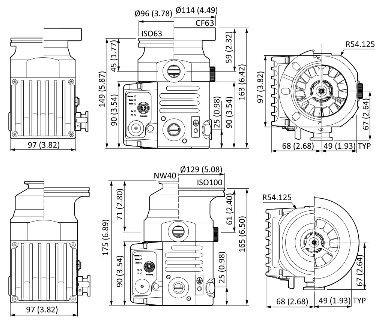 Edwards nEXT85H Turbo Pump Dimensions