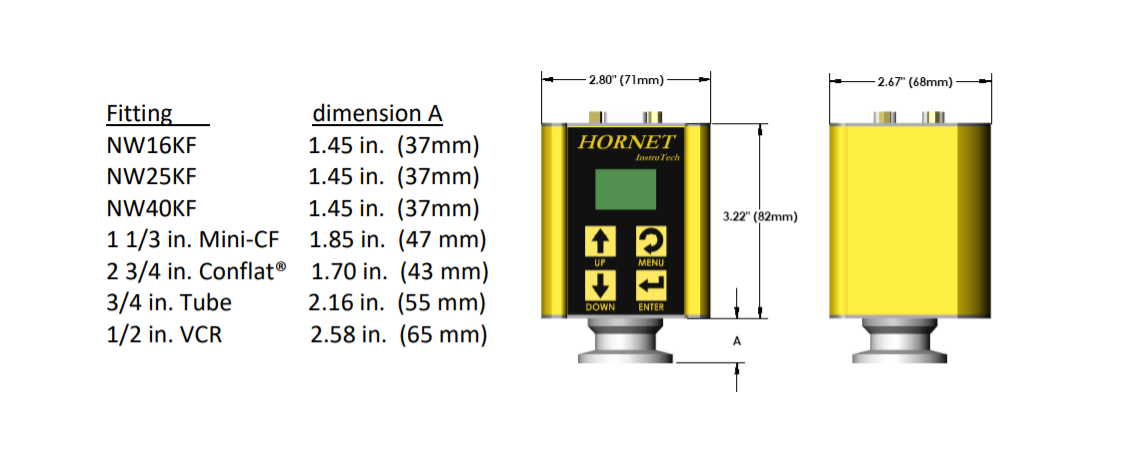 InstruTech Hornet IGM401 Hot Cathode Ion Gauge Dimensions