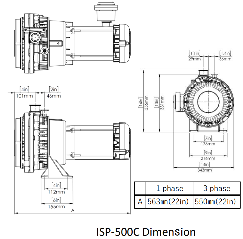 Anest Iwata Explosion Proof Dry Scroll Pump ISP-500C Dimensions